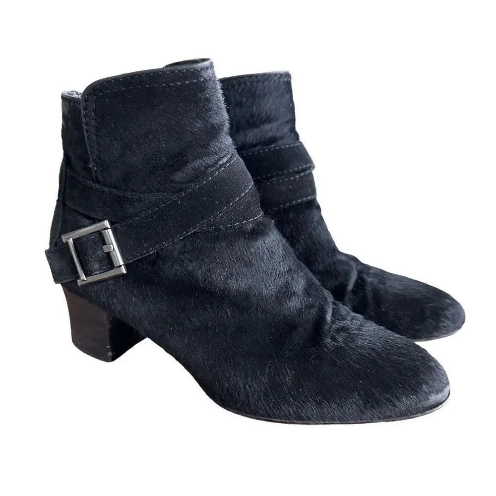 Aquatalia Francique Calf Hair Black Ankle Boots Size 7
